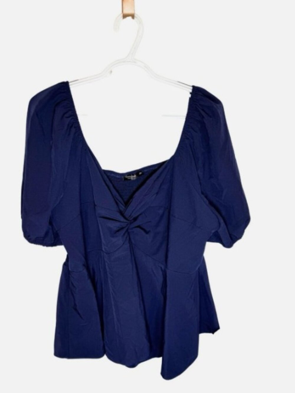 ark Blue Sweetheart Neck Peplum Crop Shirt with Puff Sleeves 3X